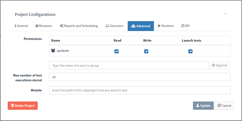 project permission tab