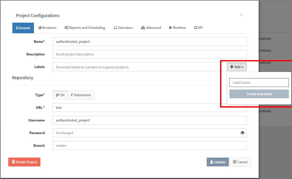 create labels project configs