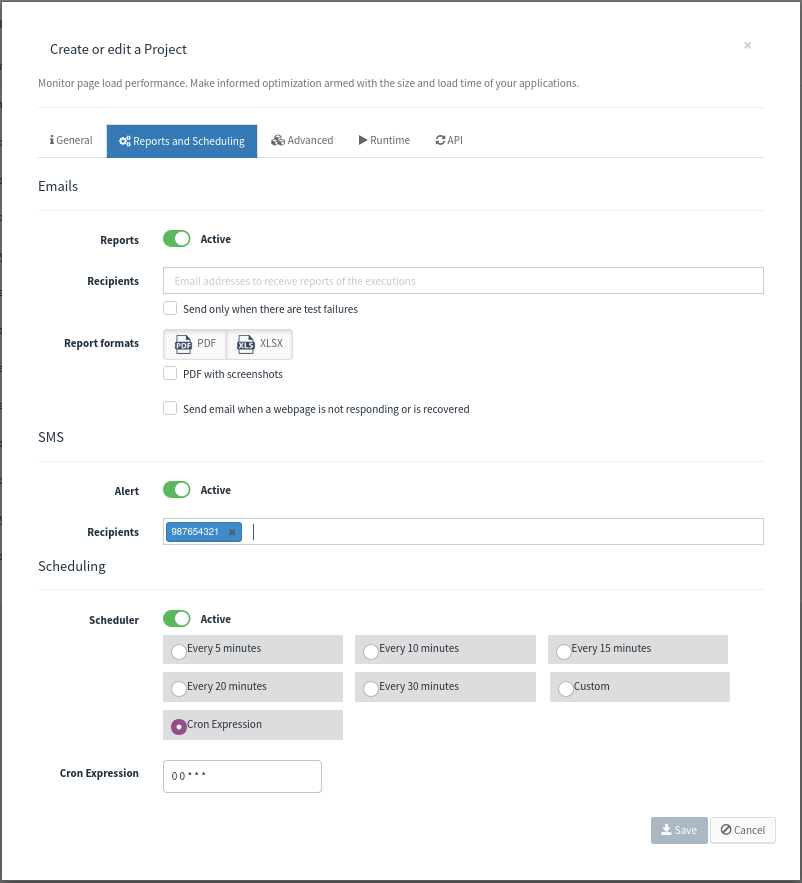 new project reports monitoring