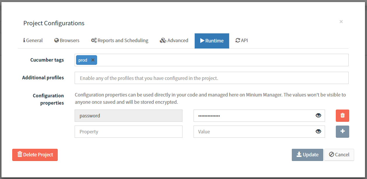 project configuration properties