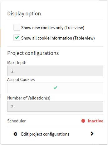 display options cookie crawler