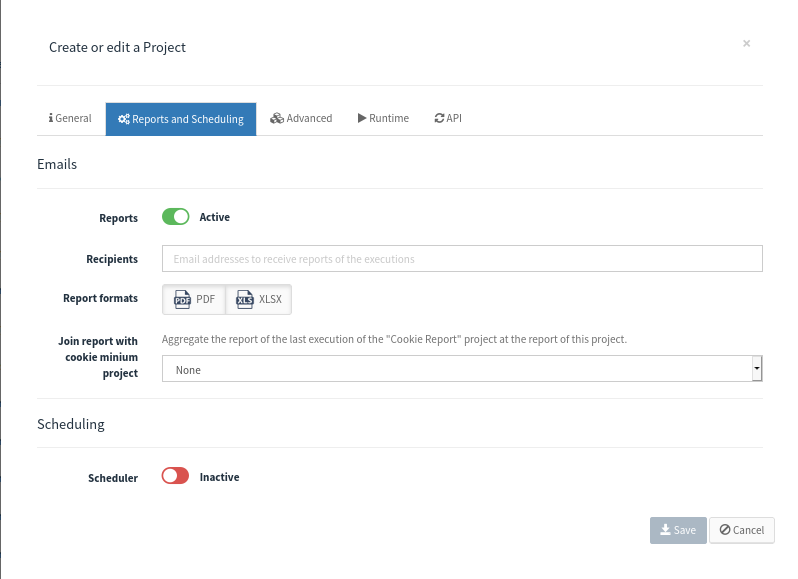new project reports cookie crawler