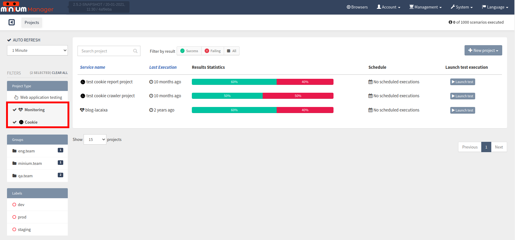 project project type filter