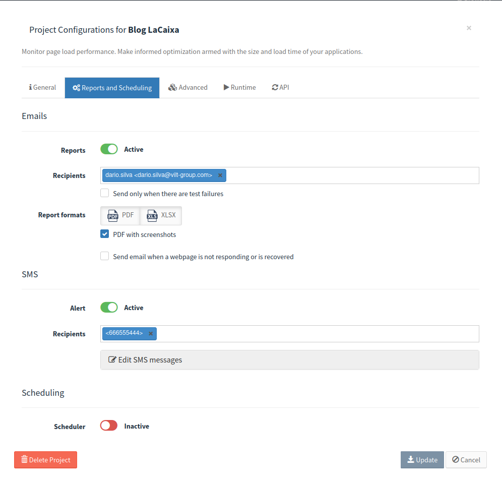 new project reports monitoring