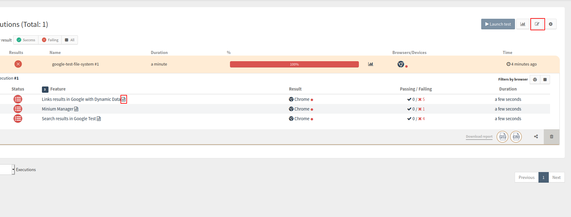 edit project code executions page