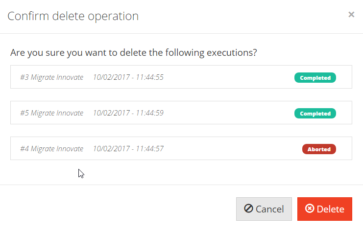 job execution delete modal
