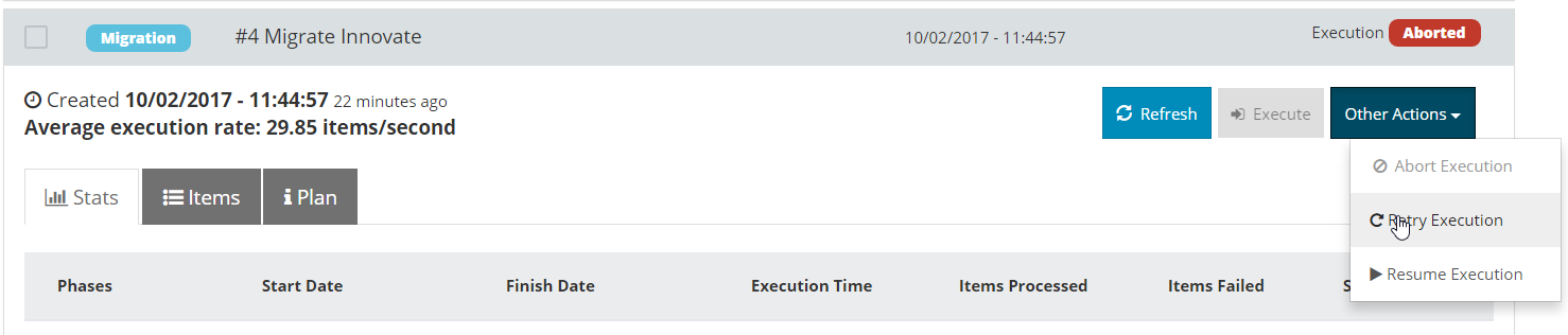 execution retry resume