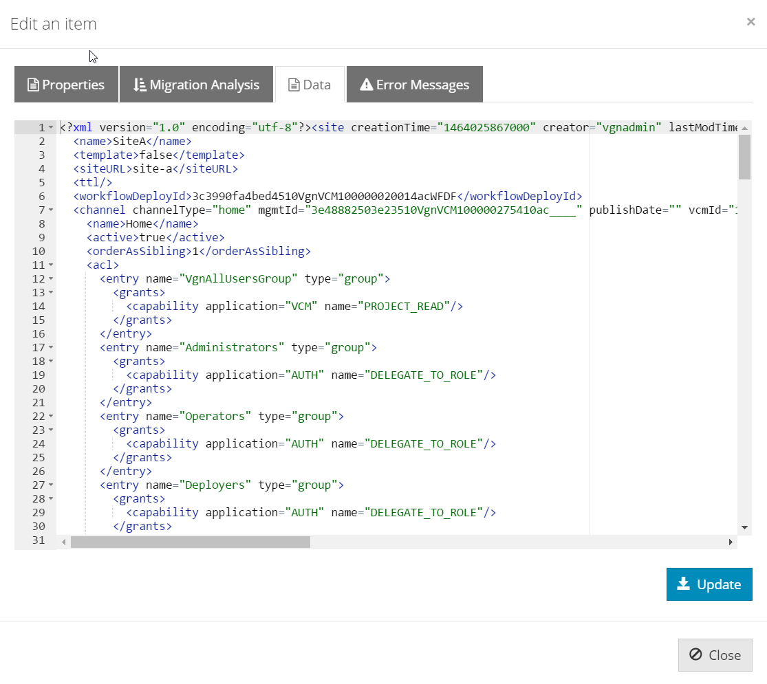 item data xml