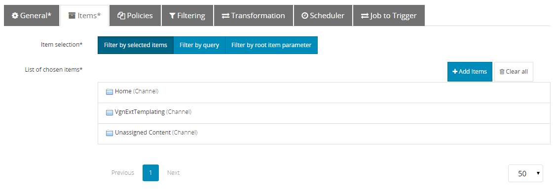new job items selecting